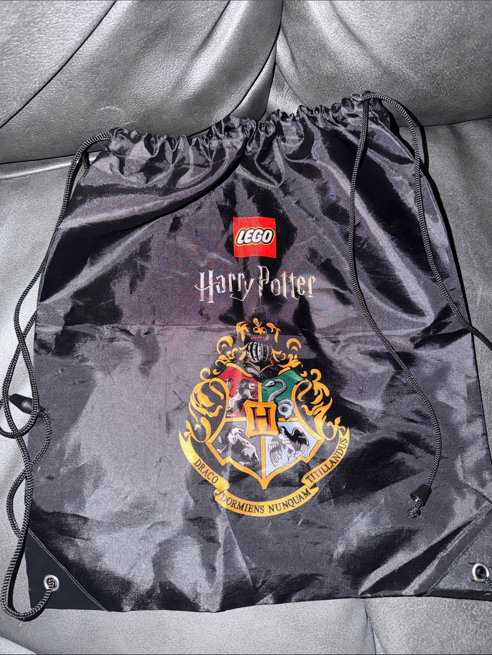LEGO Harry Potter Black Drawstring Gym Backpack with Hogwarts Crest